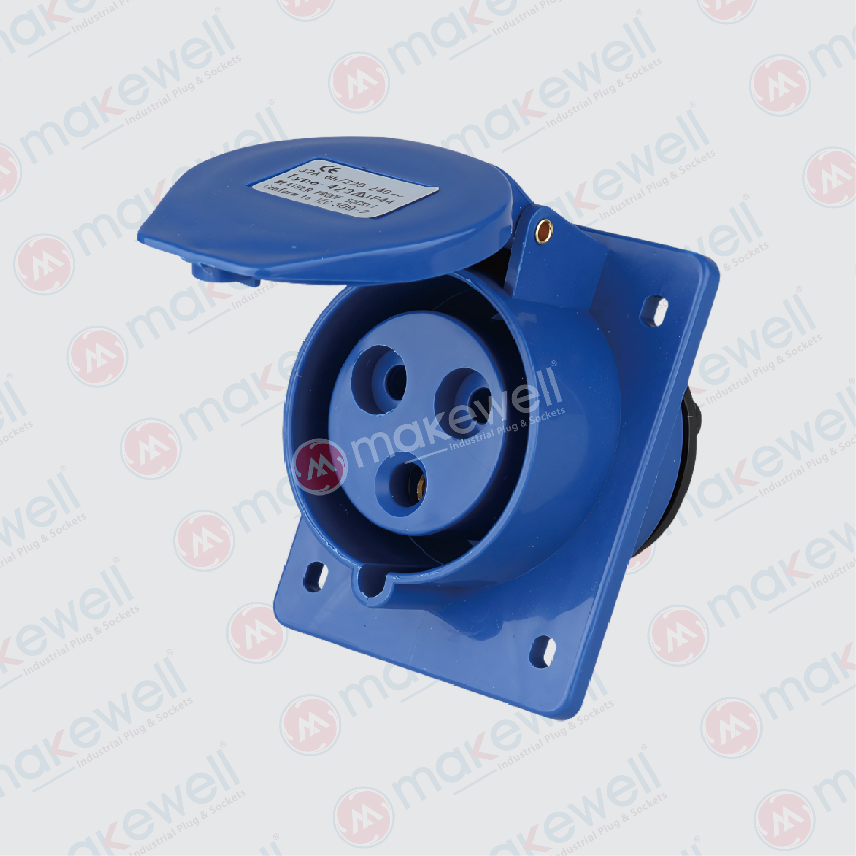 MW-413 16A 3 Pin Angular Panel Socket